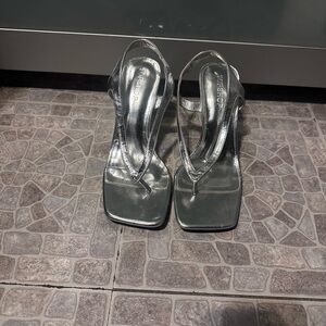 Topshop Metallic Silver Heeled Sandals